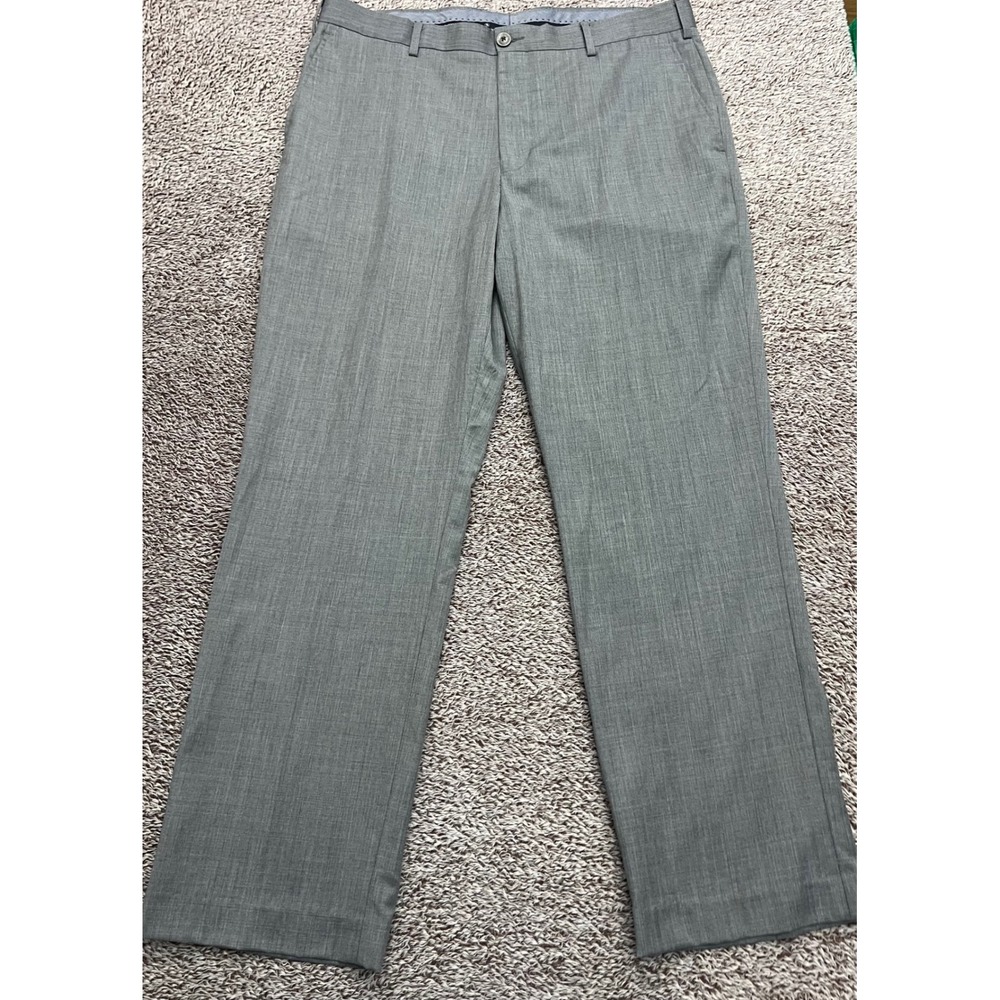 Hart Schaffner Marx Mens Gray 100% Wool Dress Pants 36x30 Flat Front Trousers